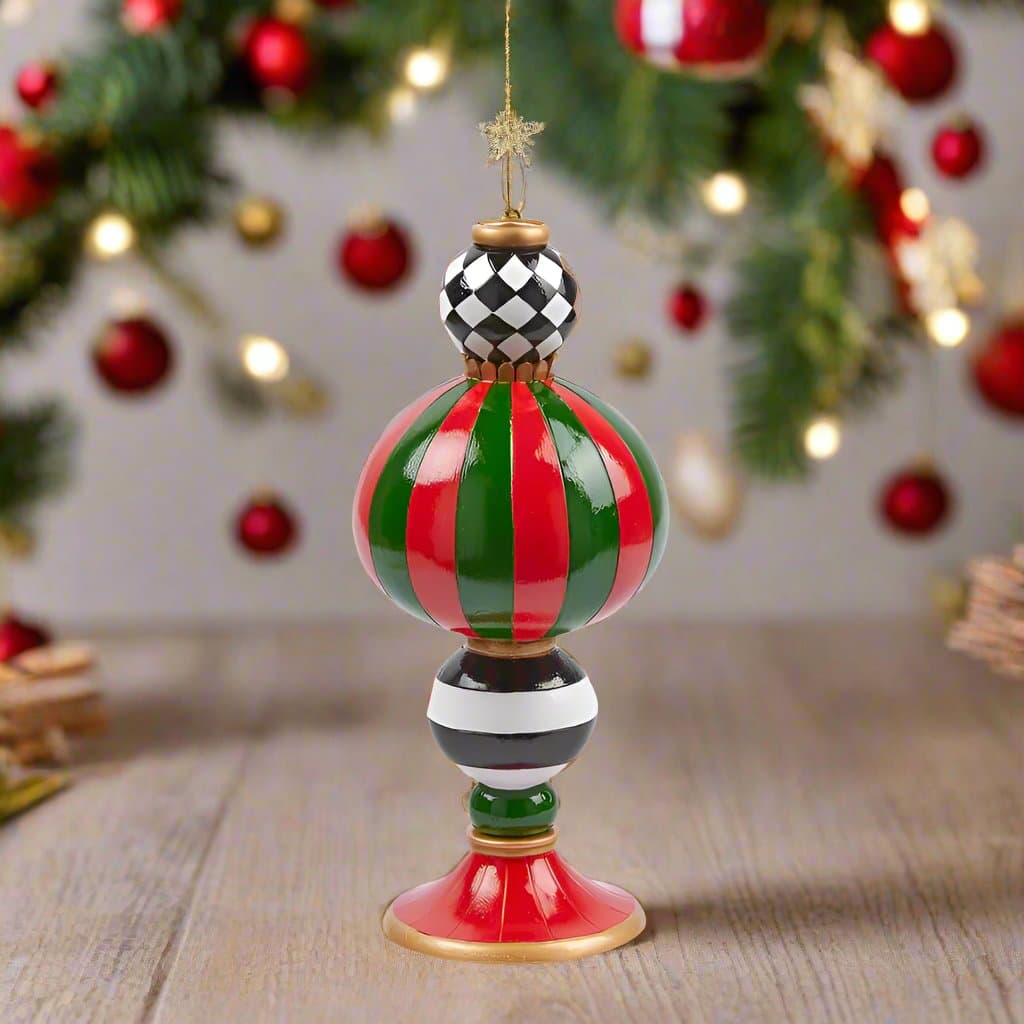 Porta Candele con sfere a scacchi decorazione natalizia, da h 34 cm - 2