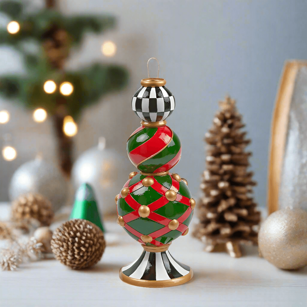 Porta Candele con sfere a scacchi decorazione natalizia, da h 30 cm - 2