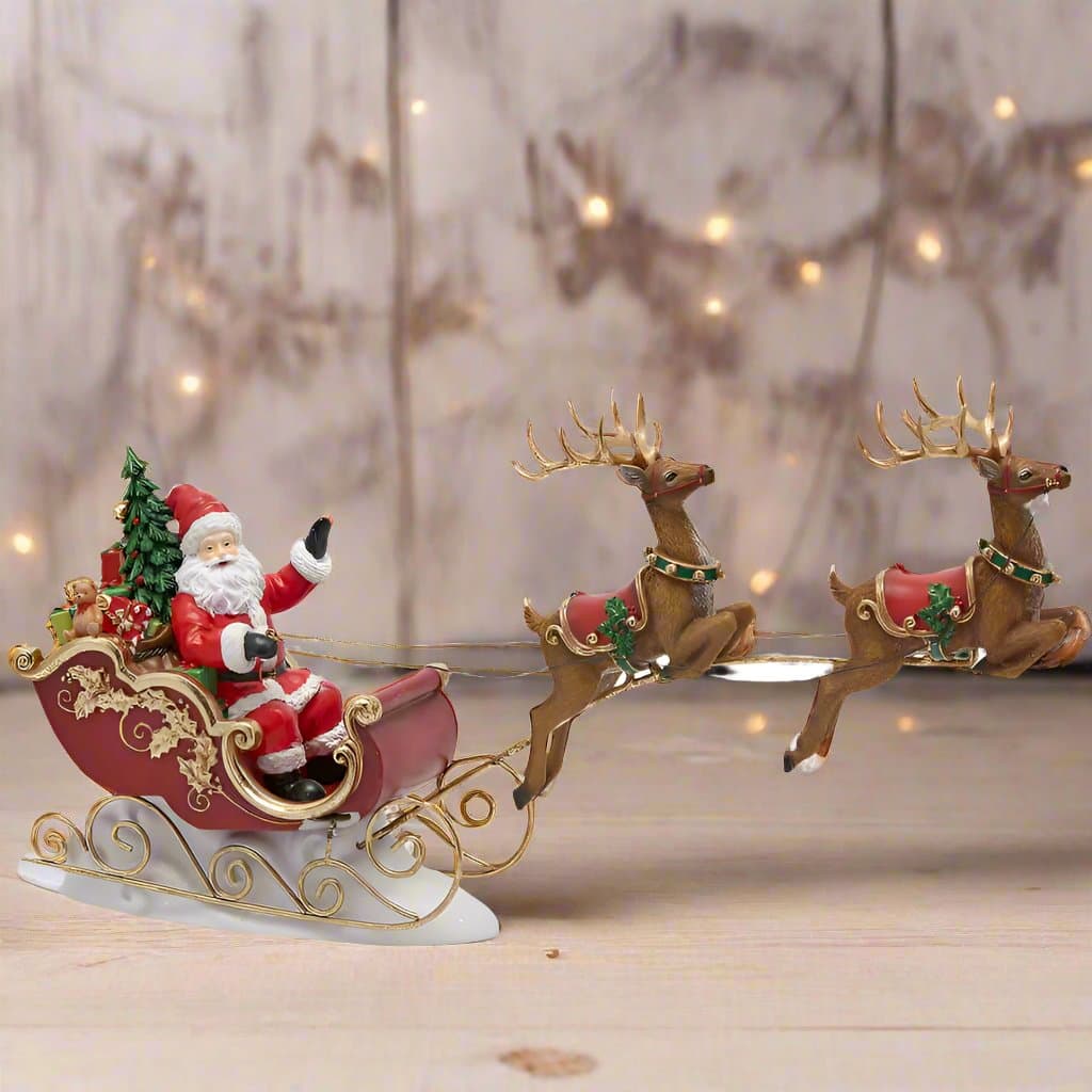 Babbo Natale seduto con slitta e renne decorazione natalizia da h 39 cm - 2