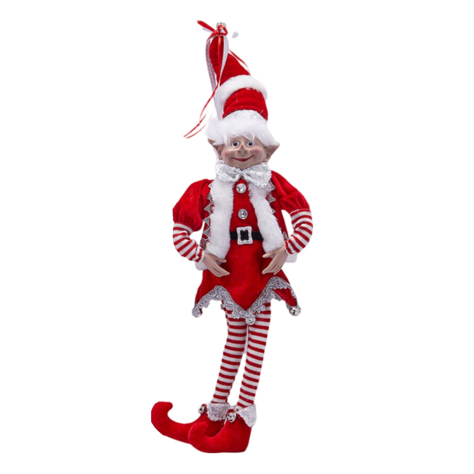 Statuetta "Elfo" natalizia, colore bianco e rosso, da 60 cm - 2