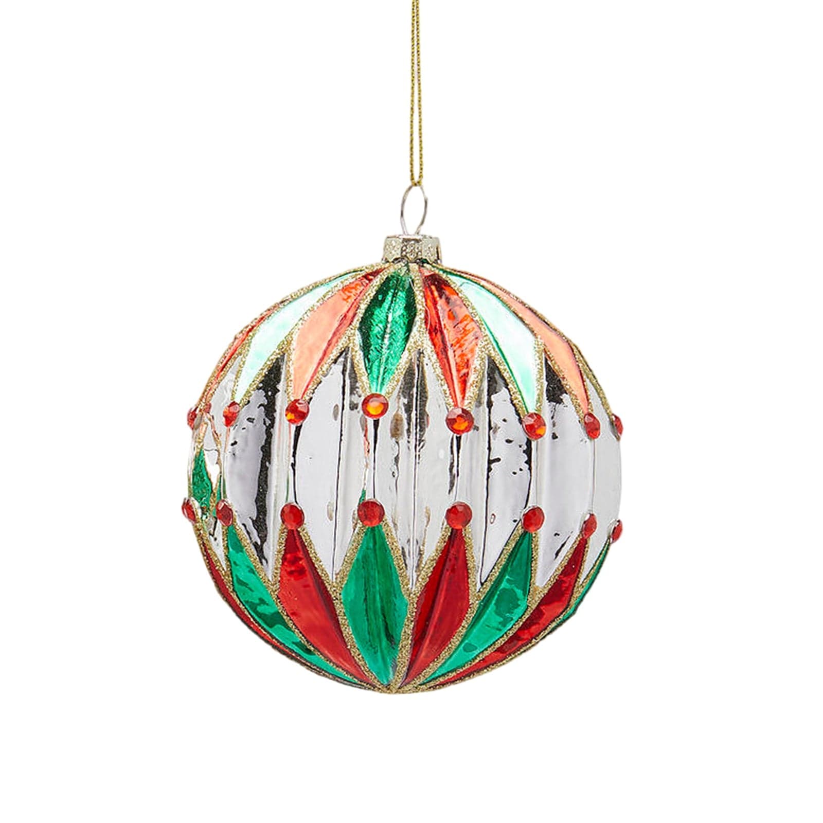 Pallina per albero di Natale, con strisce colorate Verde, Rosso, Bianco - 2