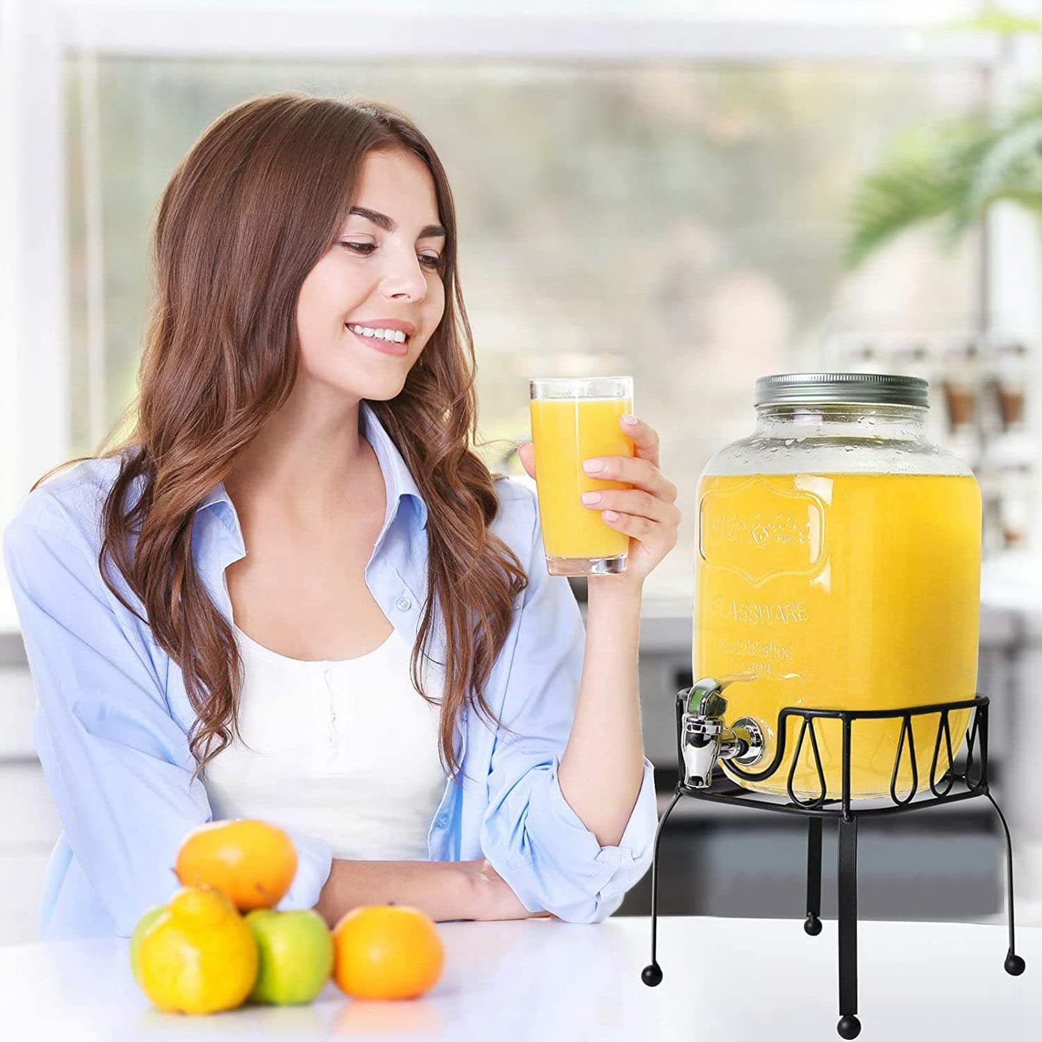 Caraffa in vetro porta bevande con rubinetto e supporto in metallo 7,5 lt - 2