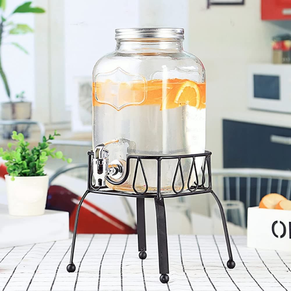 Caraffa in vetro porta bevande con rubinetto e supporto in metallo 7,5 lt - 3