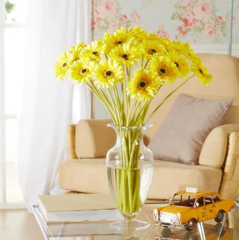 Fiore decorativo "Gerbera" con petali gialli decorazione centrotavola h 55 cm - 3