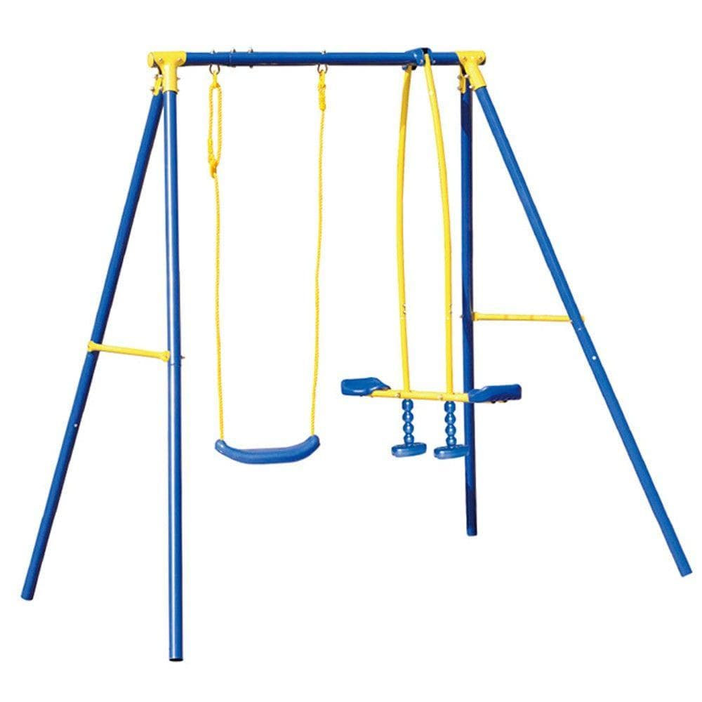 Altalena con struttura in metallo da giardino per bambini con seggiolino da esterno - 14