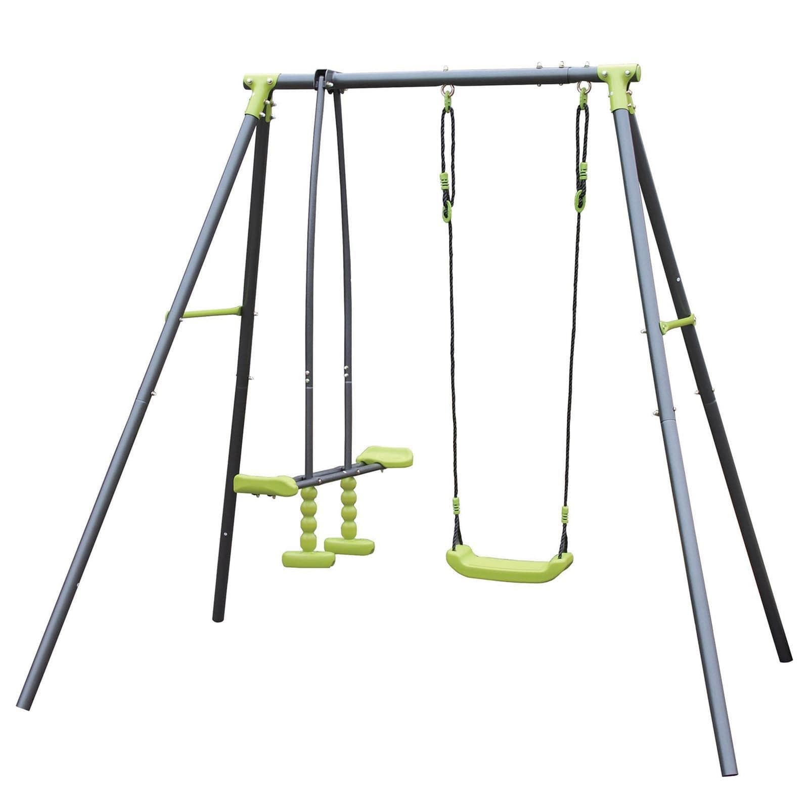 Altalena con struttura in metallo da giardino per bambini con seggiolino da esterno - 10