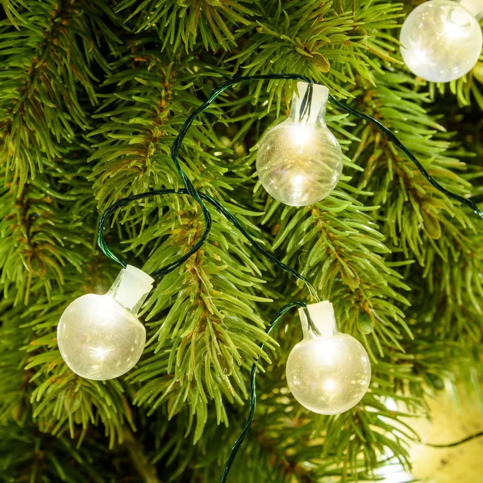 Catena verde 80 sfere in vetro, bianco caldo, luce fissa per decorazioni natalizie - 2