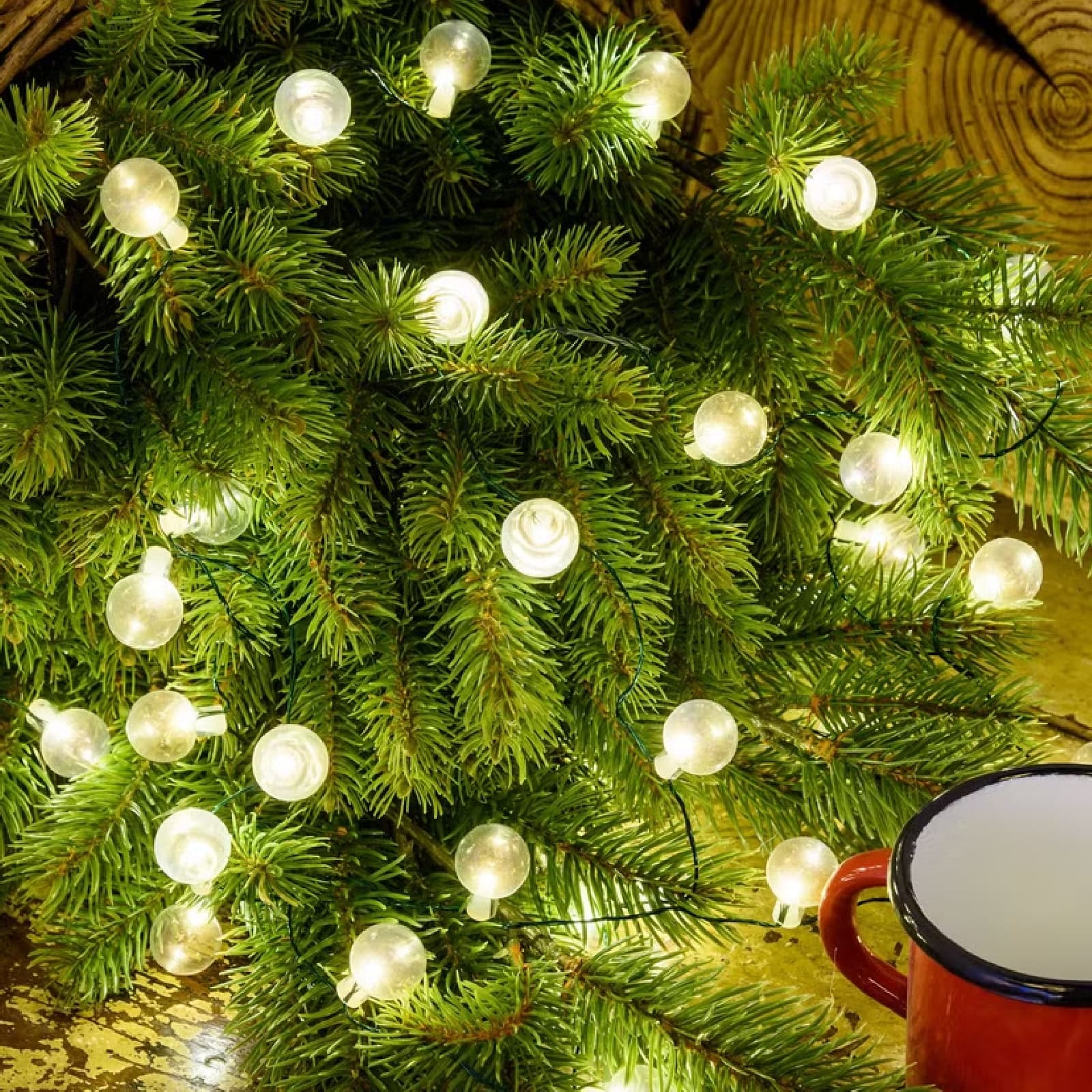 Catena verde 80 sfere in vetro, bianco caldo, luce fissa per decorazioni natalizie - 3