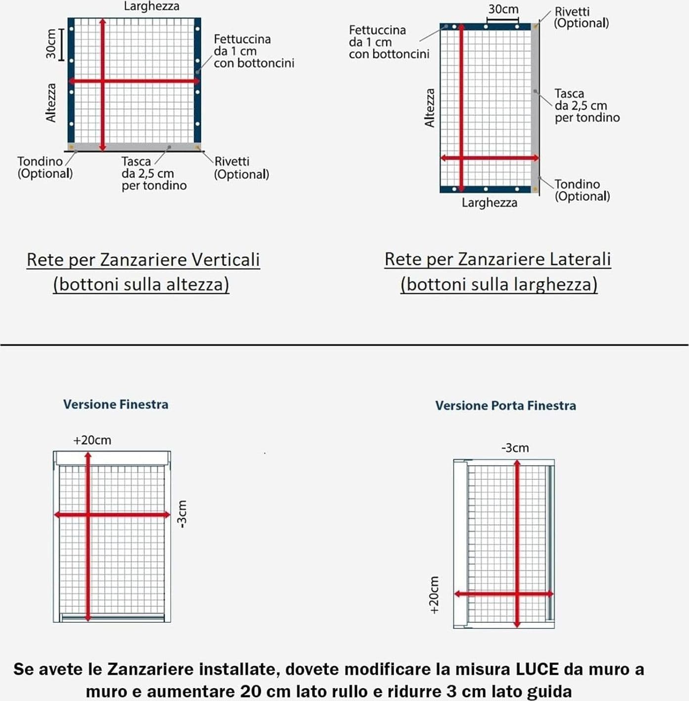 Rete di ricambio zanzariera a rullo telo con tasca prodotto su misura, "Made in Italy" Verticale - 6