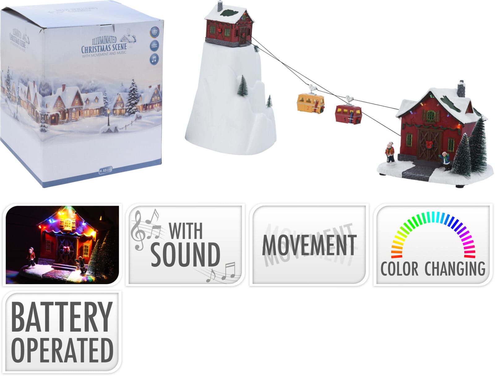 Scena decorativa di natale con luce led e movimento decorazione natalizia h 53 cm - 3