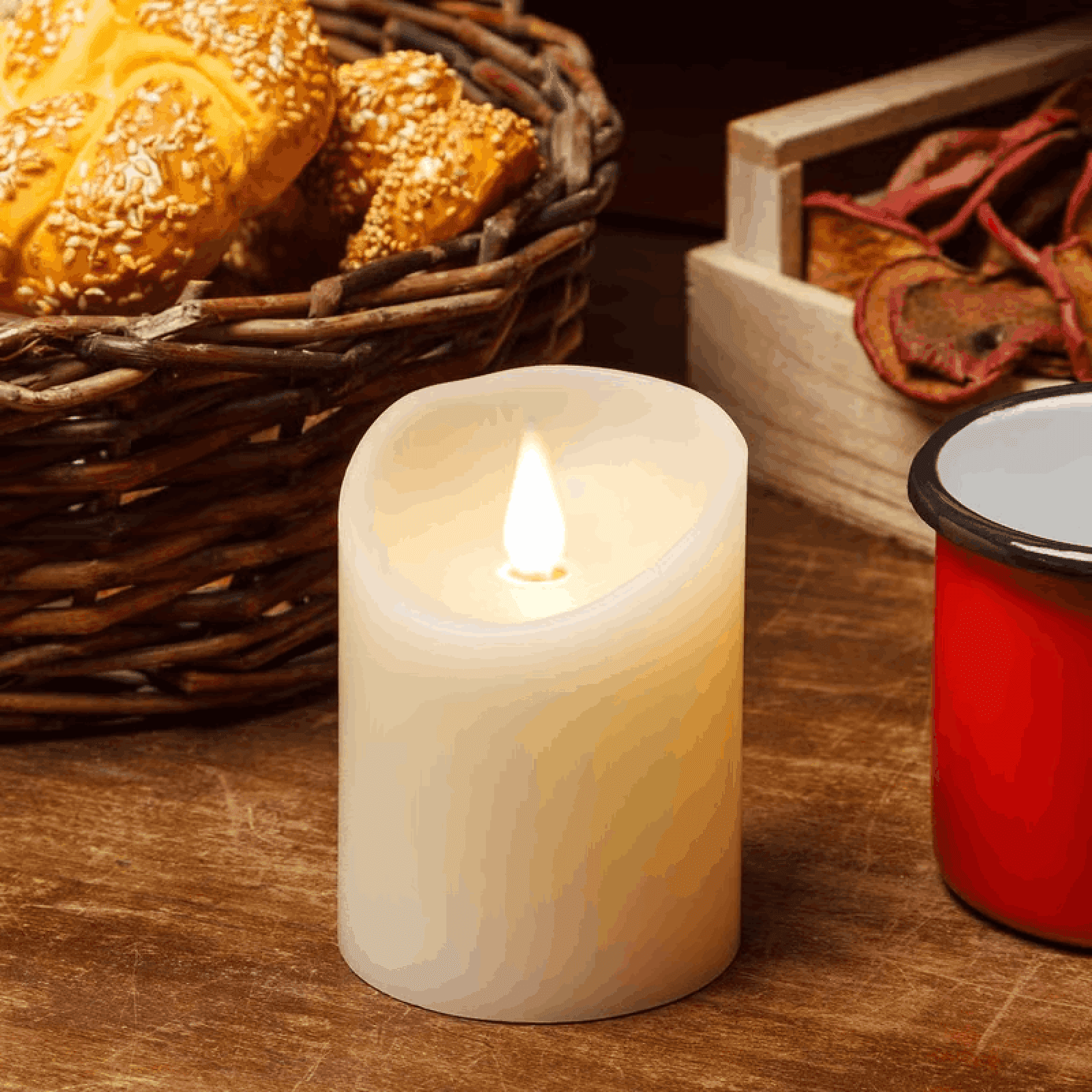 Candela led avorio in cera liscia, fiamma mobile Ø 7,5 cm per decorazioni - 4