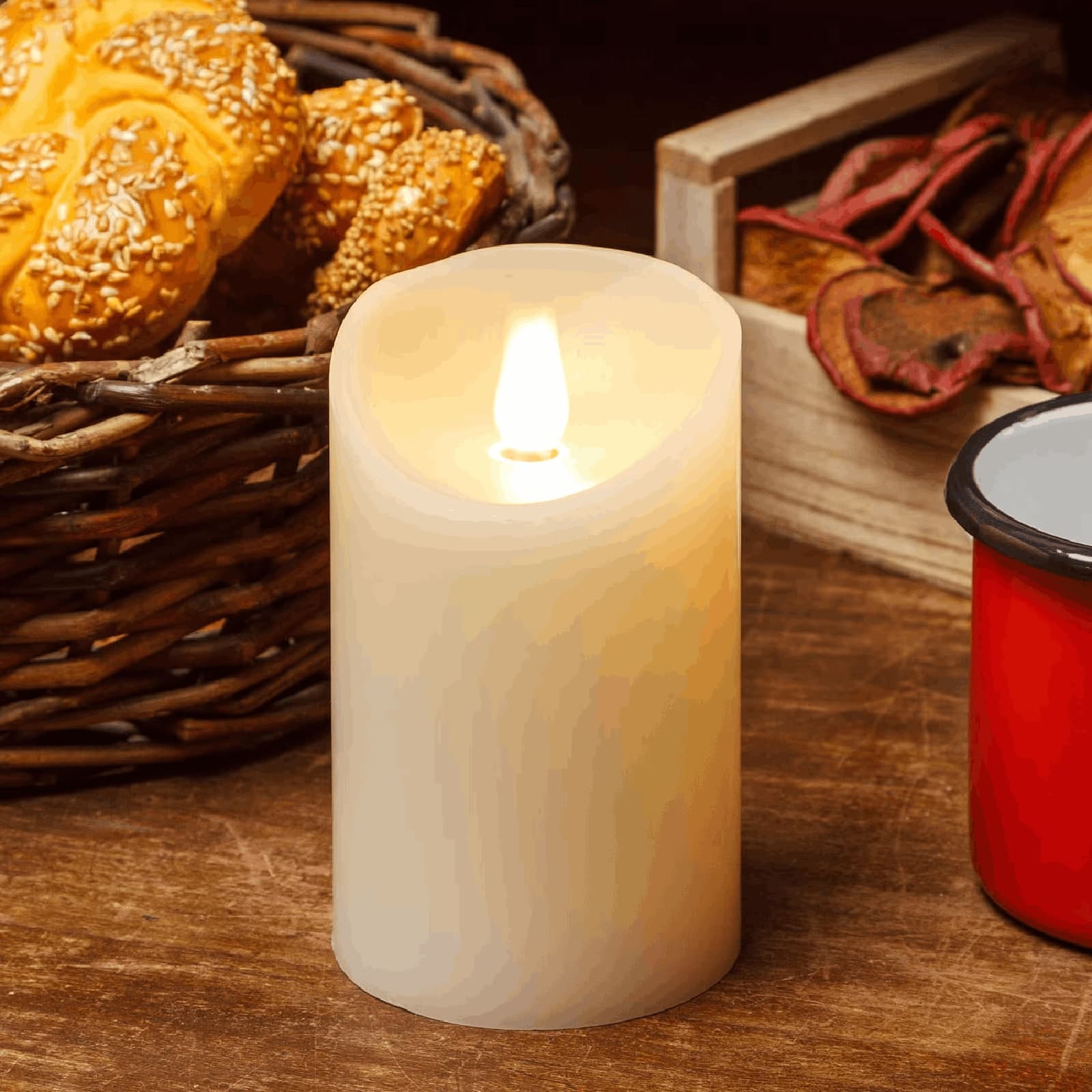 Candela led avorio in cera liscia, fiamma mobile Ø 7,5 cm per decorazioni - 5