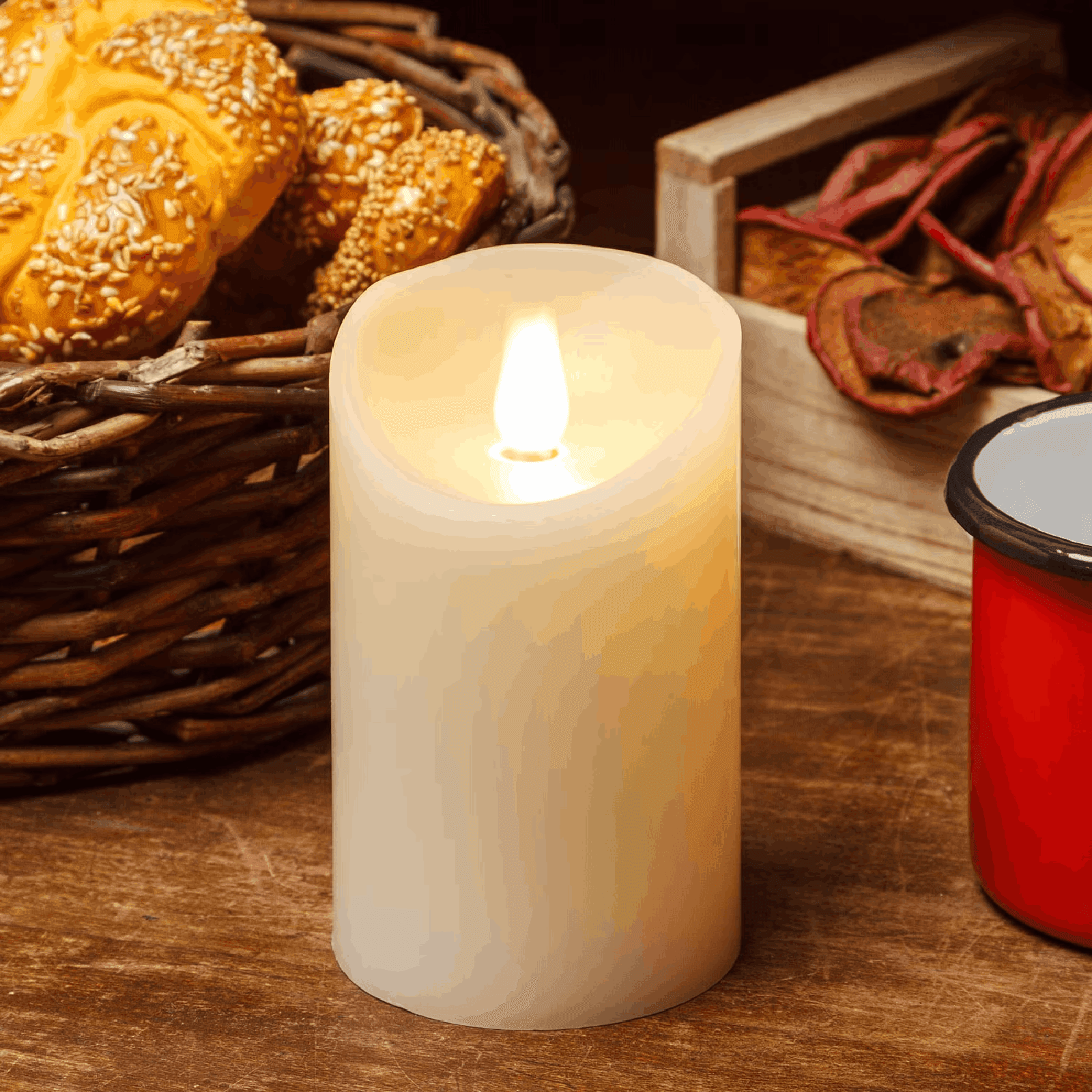 Candela led avorio in cera liscia, fiamma mobile Ø 7,5 cm per decorazioni - 5