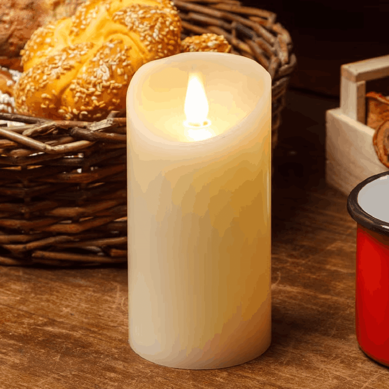 Candela led avorio in cera liscia, fiamma mobile Ø 7,5 cm per decorazioni - 6