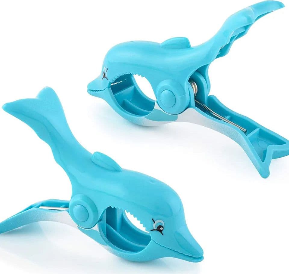 Set 2 mollette antivento, animali in plastica per fissaggio telo mare - 23