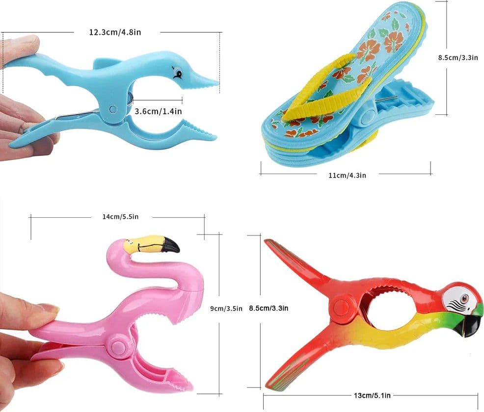Set 2 mollette antivento, animali in plastica per fissaggio telo mare - 32