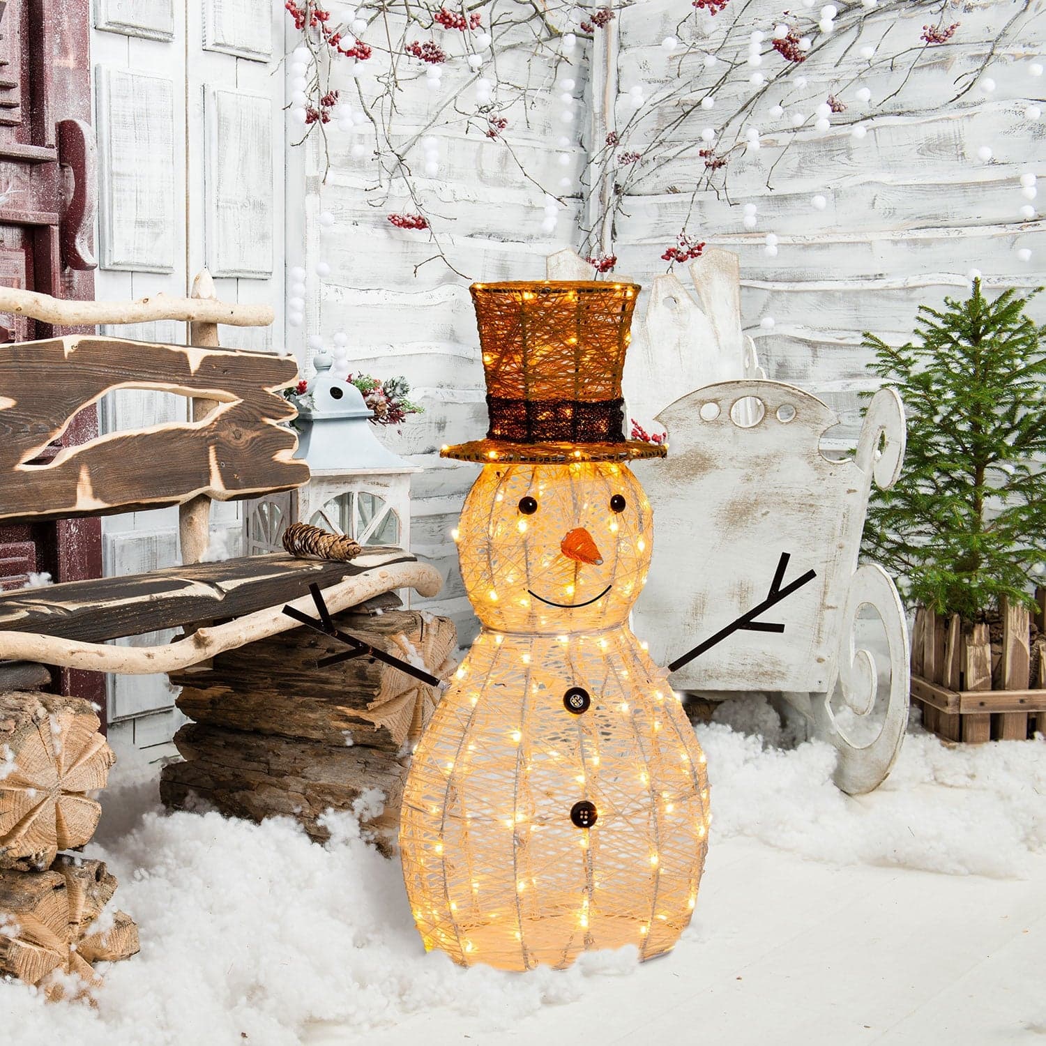 Pupazzo di neve 3D luminoso in acrilico con led bianco, decorazione per interno ed esterno - 22