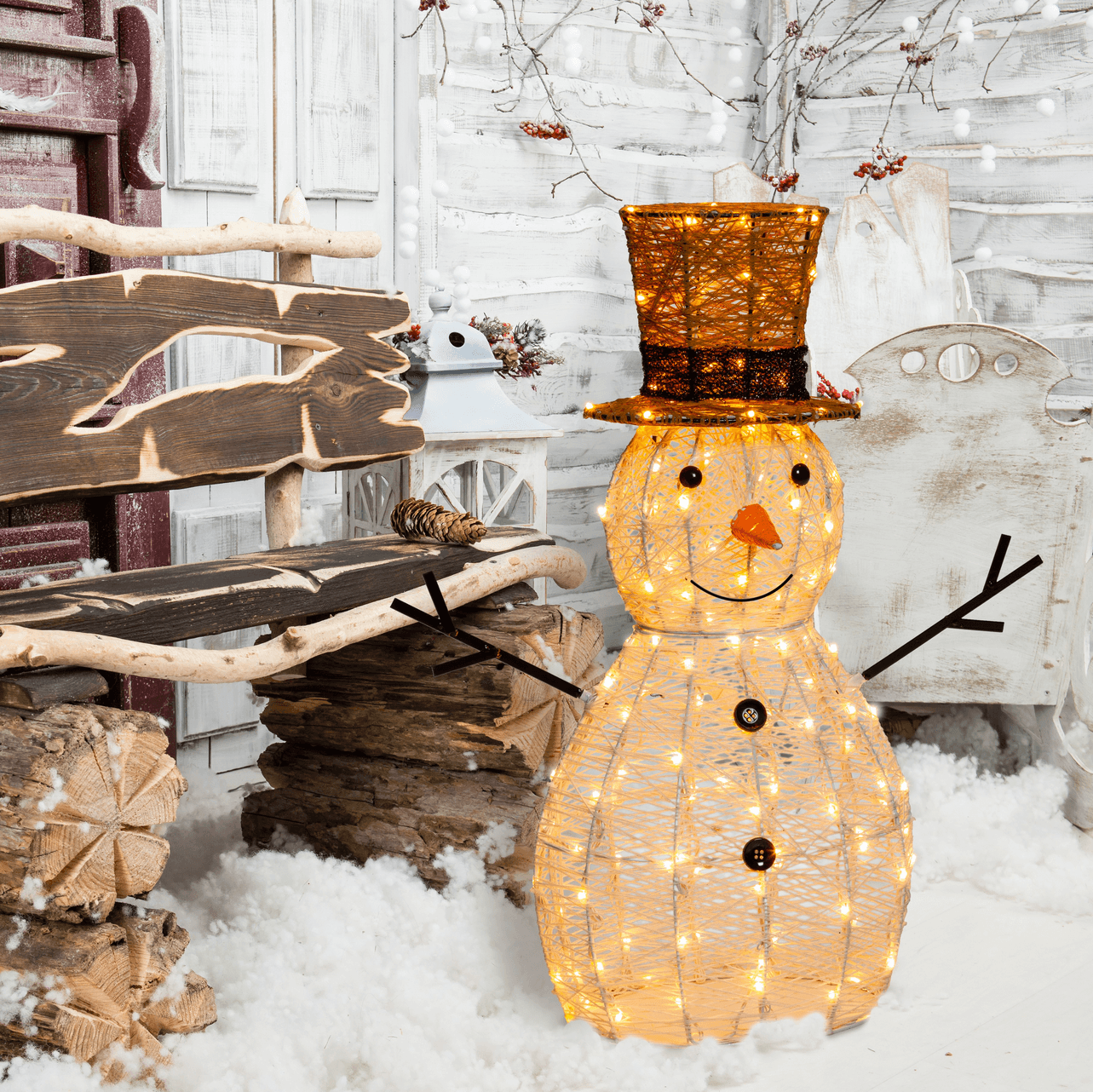 Pupazzo di neve 3D luminoso in acrilico con led bianco, decorazione per interno ed esterno - 26
