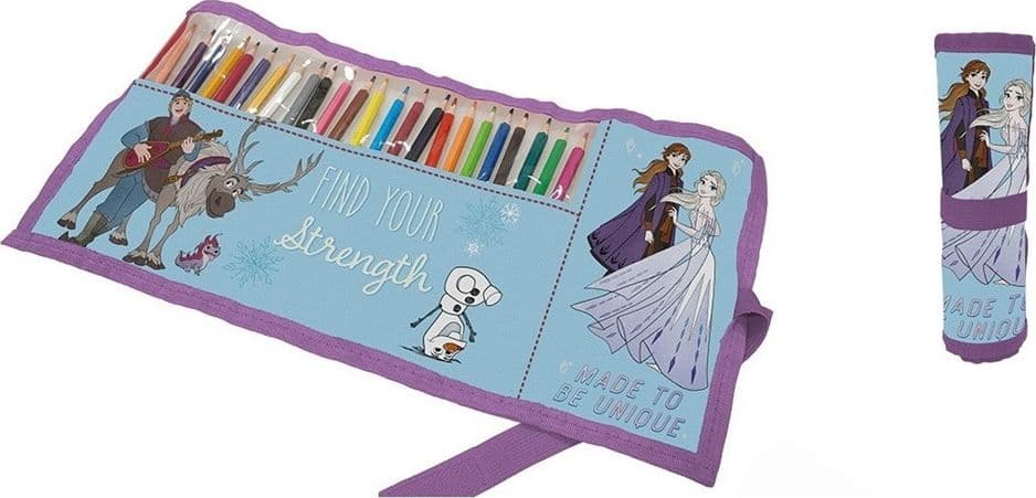 ASTUCCIO ROLL RIPIEGABILE CON 24 PASTELLI COLORATI ARROTOLABILE GRAFICA FROZEN 947482 - 2