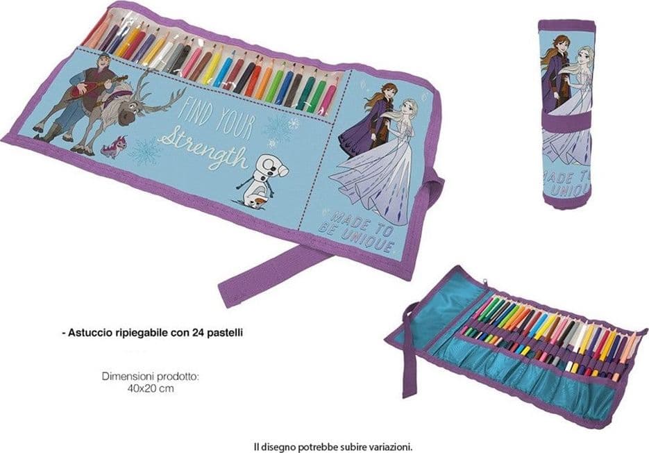 ASTUCCIO ROLL RIPIEGABILE CON 24 PASTELLI COLORATI ARROTOLABILE GRAFICA FROZEN 947482 - 3