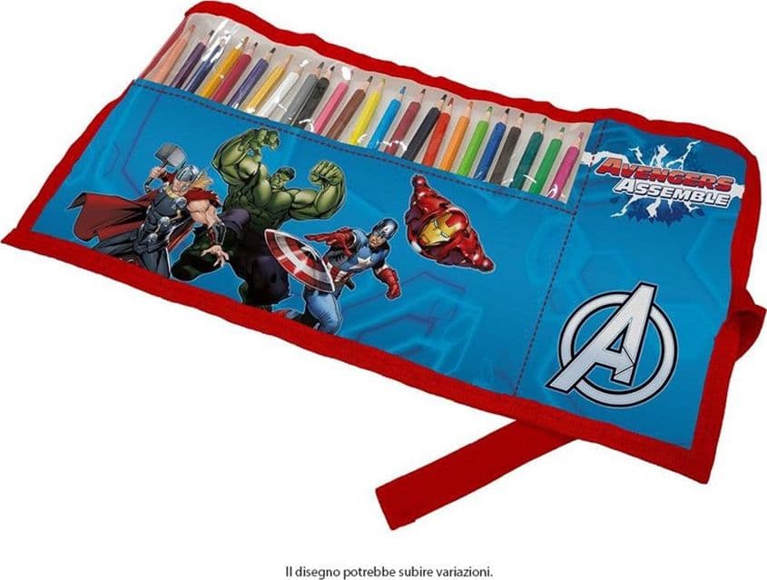ASTUCCIO ROLL RIPIEGABILE CON 24 PASTELLI COLORATI ARROTOLABILE GRAFICA AVENGERS 949455A - 2