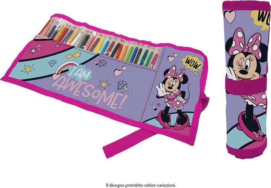 ASTUCCIO ROLL RIPIEGABILE CON 24 PASTELLI COLORATI ARROTOLABILE GRAFICA MINNIE 949509A - 2