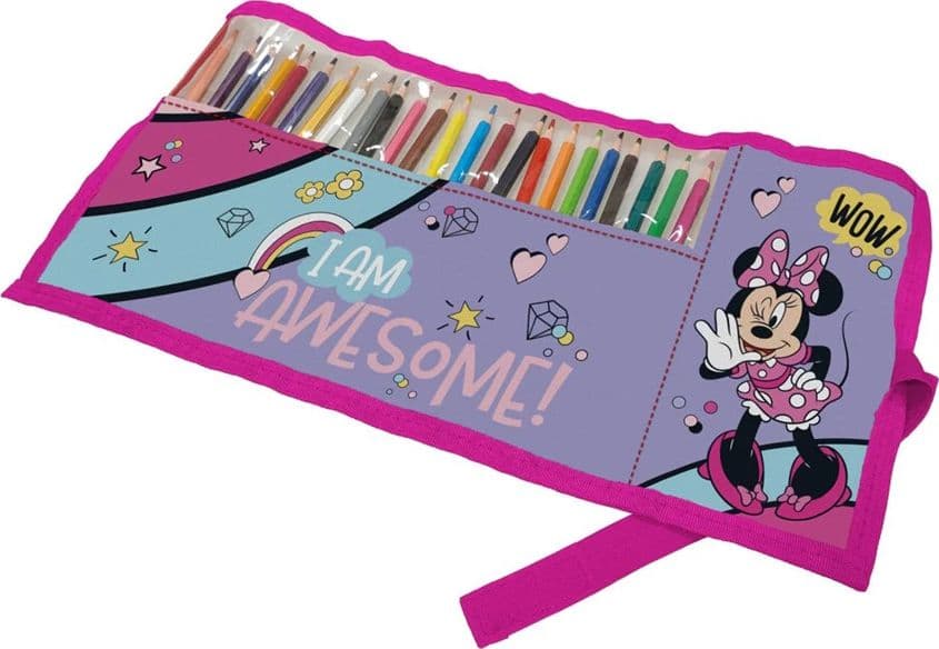 ASTUCCIO ROLL RIPIEGABILE CON 24 PASTELLI COLORATI ARROTOLABILE GRAFICA MINNIE 949509A - 3