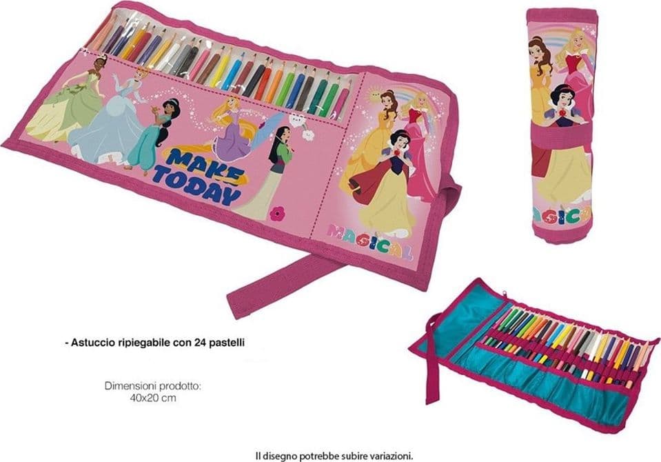 ASTUCCIO ROLL RIPIEGABILE CON 24 PASTELLI COLORATI ARROTOLABILE GRAFICA PRINCIPESSE 947505 - 3