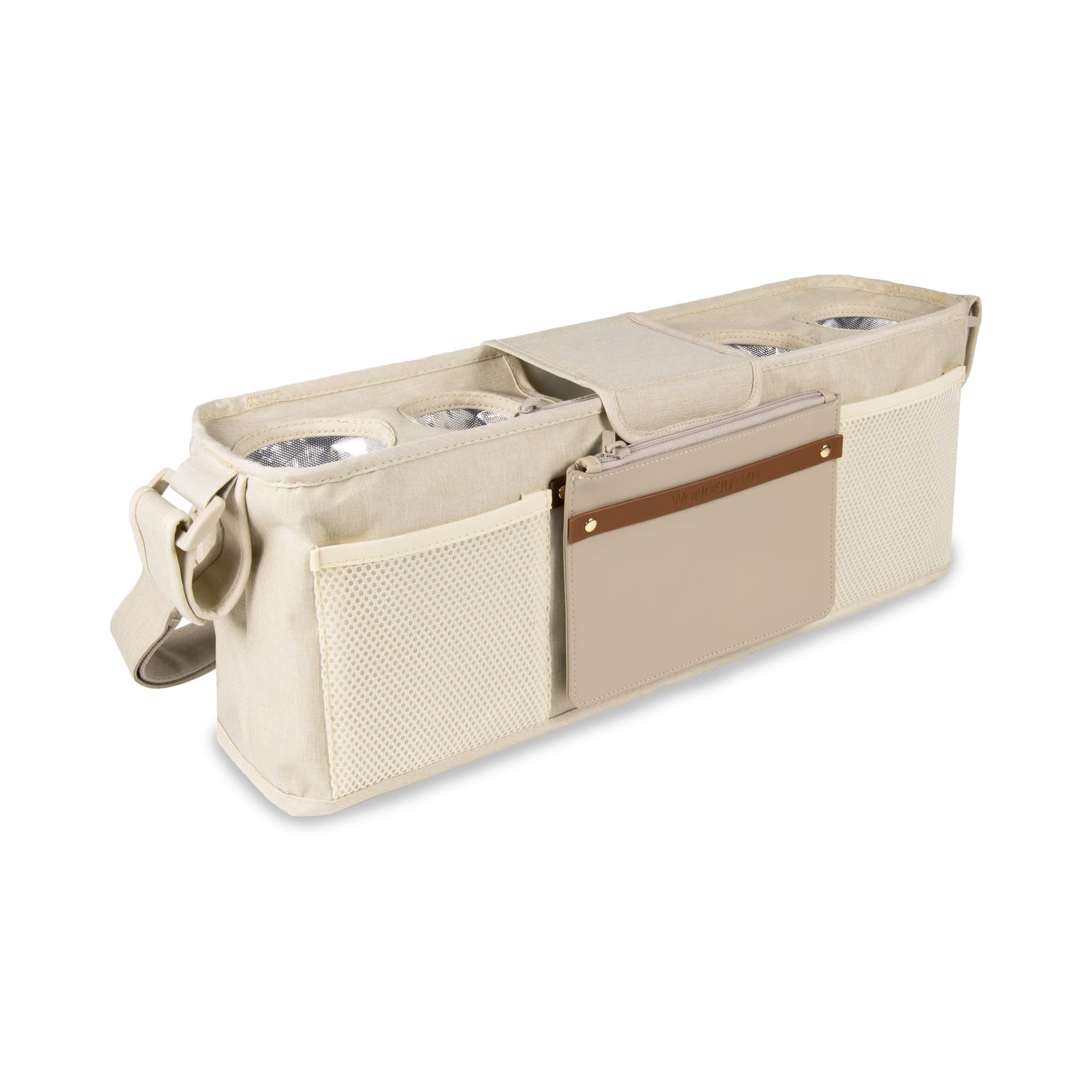 Console per genitori con 4 portabicchieri-Beige - 2