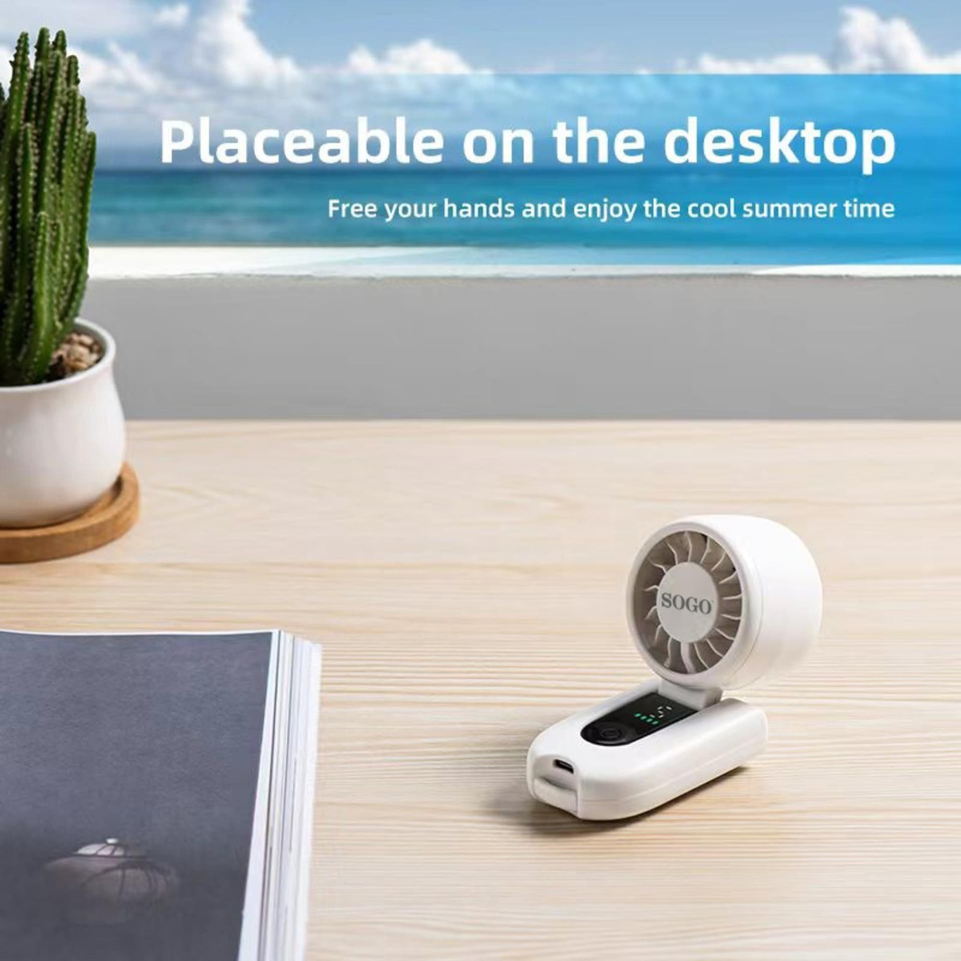 Ventilatore Portatile Ricaricabile SOGO VEN-SS-21450 – Motore BLDC – Batteria 2000 mAh – 3 Velocità – Nero O Bianco