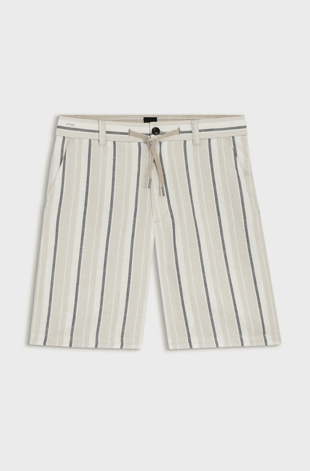 Hugo Boss shorts misto lino a righe uomo beige chiaro