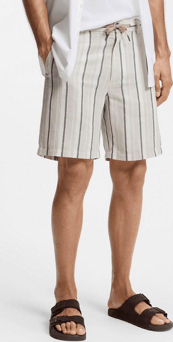 Hugo Boss shorts misto lino a righe uomo beige chiaro - 2