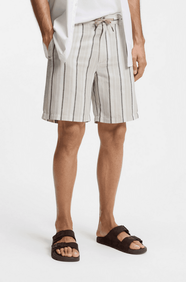 Hugo Boss shorts misto lino a righe uomo beige chiaro - 2