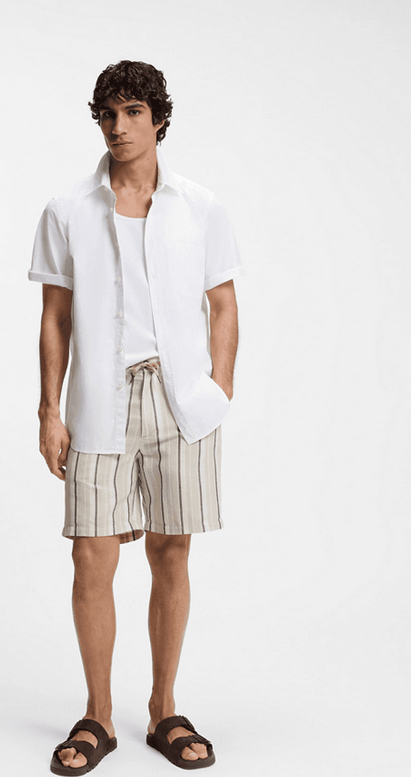 Hugo Boss shorts misto lino a righe uomo beige chiaro - 3