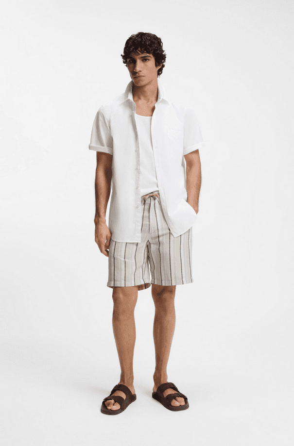 Hugo Boss shorts misto lino a righe uomo beige chiaro - 3