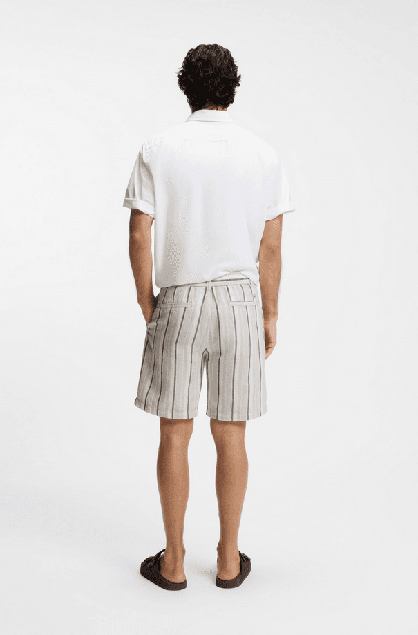 Hugo Boss shorts misto lino a righe uomo beige chiaro - 4