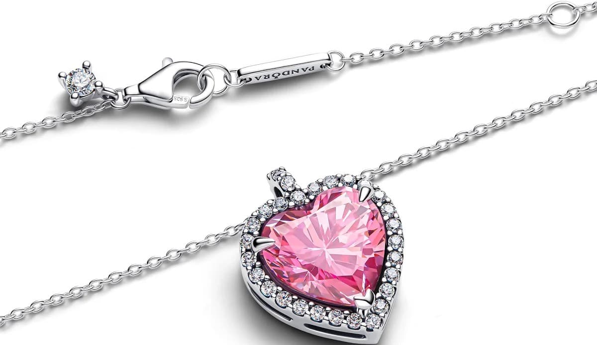Pandora   Collana Cuore in Rilievo Rosa Grande Argento - 2