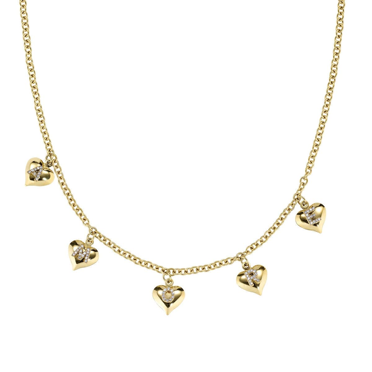 Amen  -  Collana con Cuori in Acciao Dorato con scritta Amore