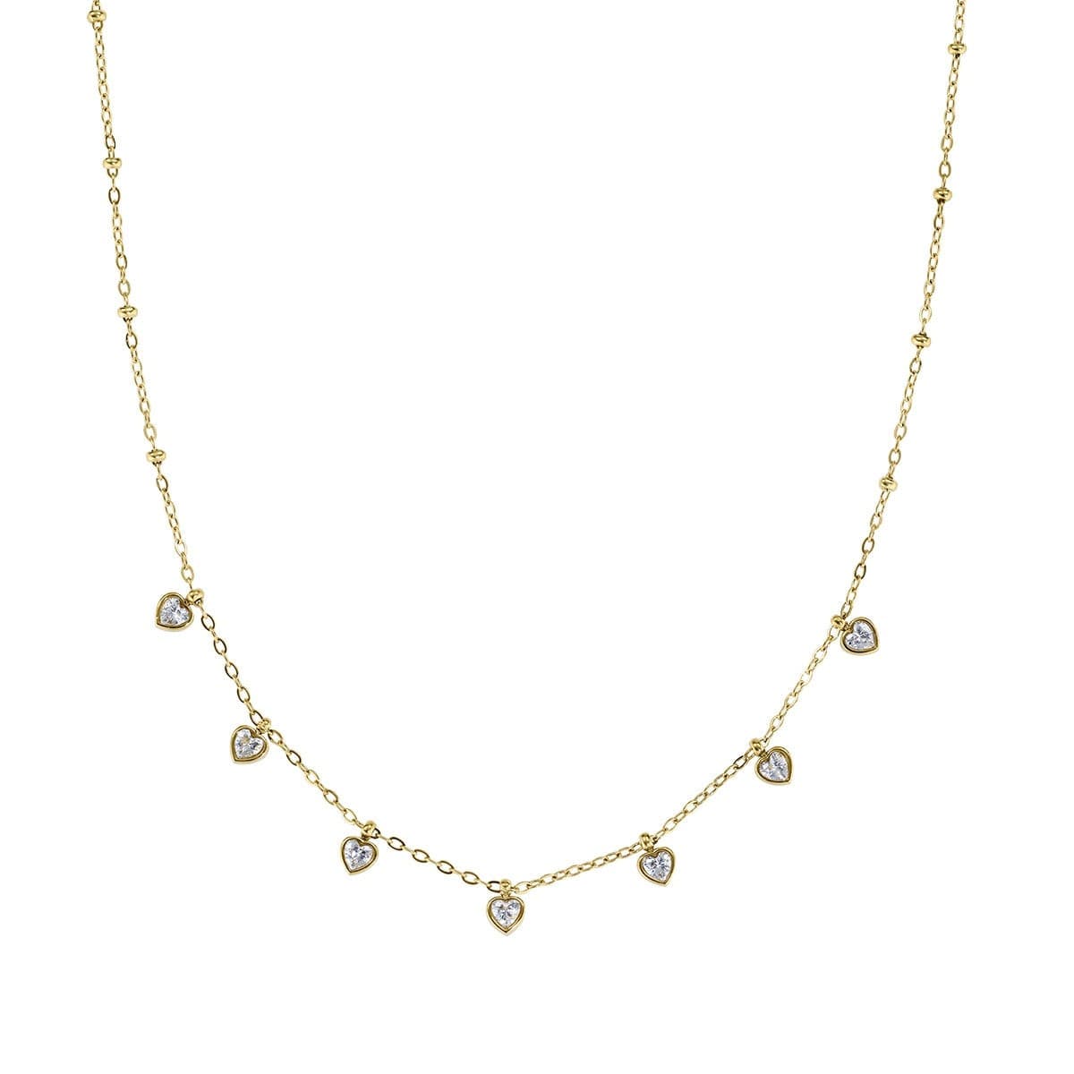 Amen  -  Collana Multicharm in Acciaio Dorato Cuori con Zirconi Bianchi