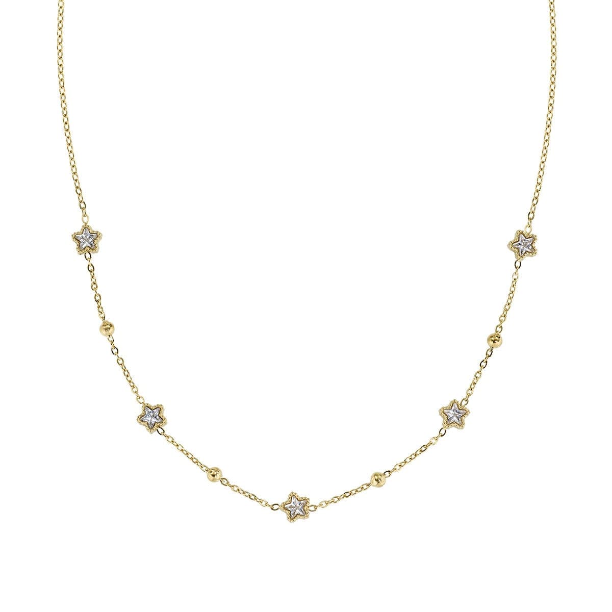 Amen  -  Collana in Acciaio Dorato con Stelle con Zirconi Bianchi