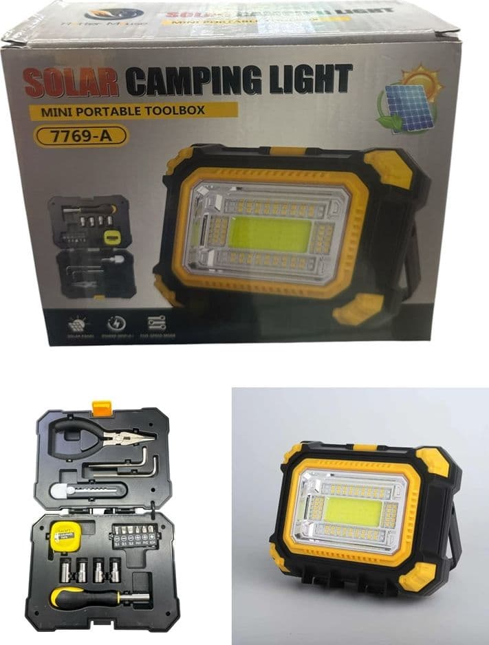 KIT MINI CASSETTA ATTREZZI MULTIFUNZIONALE LAMPADA LED SOLARE RICARICABILE PORTATILE 7769-A - 2
