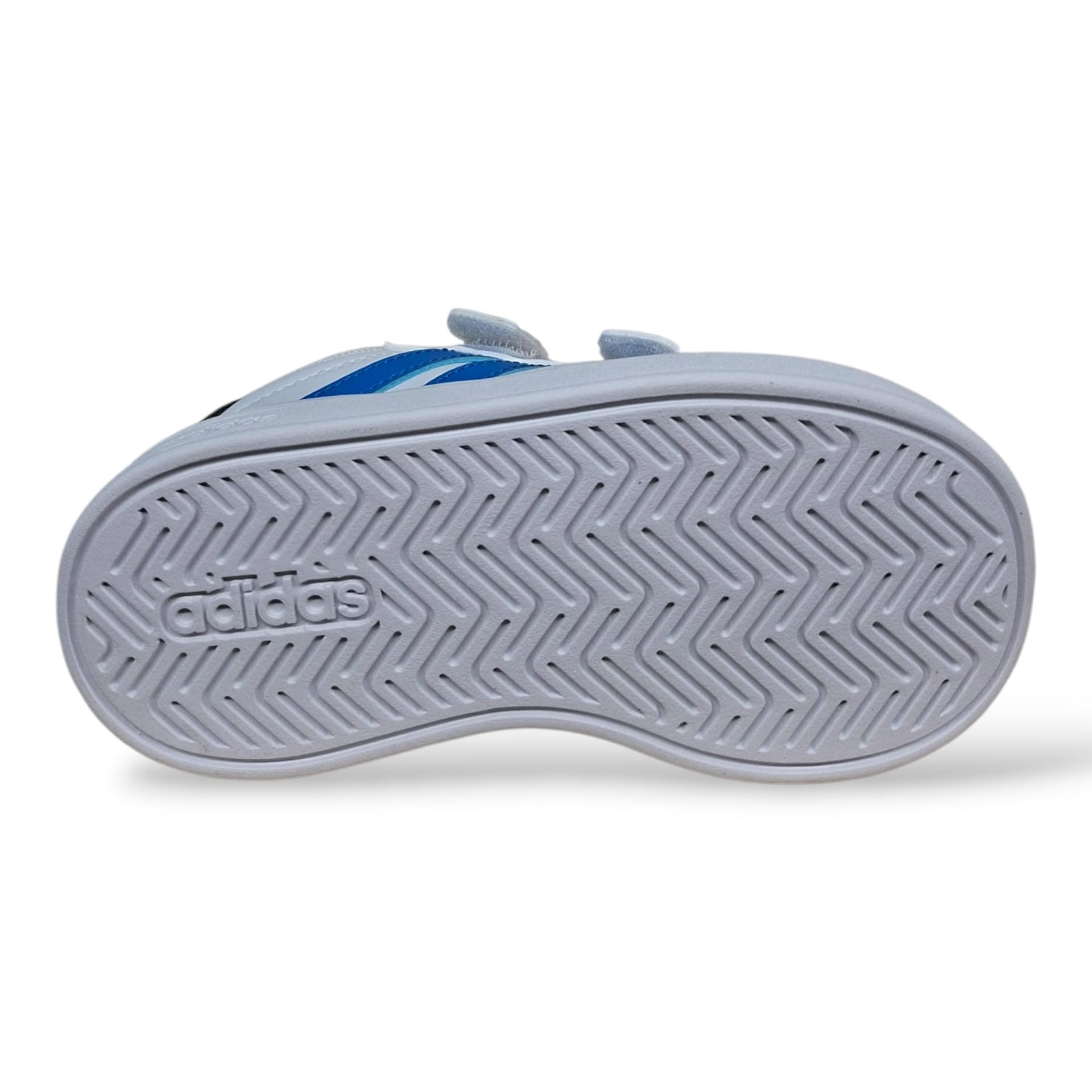 Adidas Grand Court Sneakers Bambini Bianco Celeste Grigio | Taglia 20-27 | Pelle Velcro | Scarpetteria Gica - 5