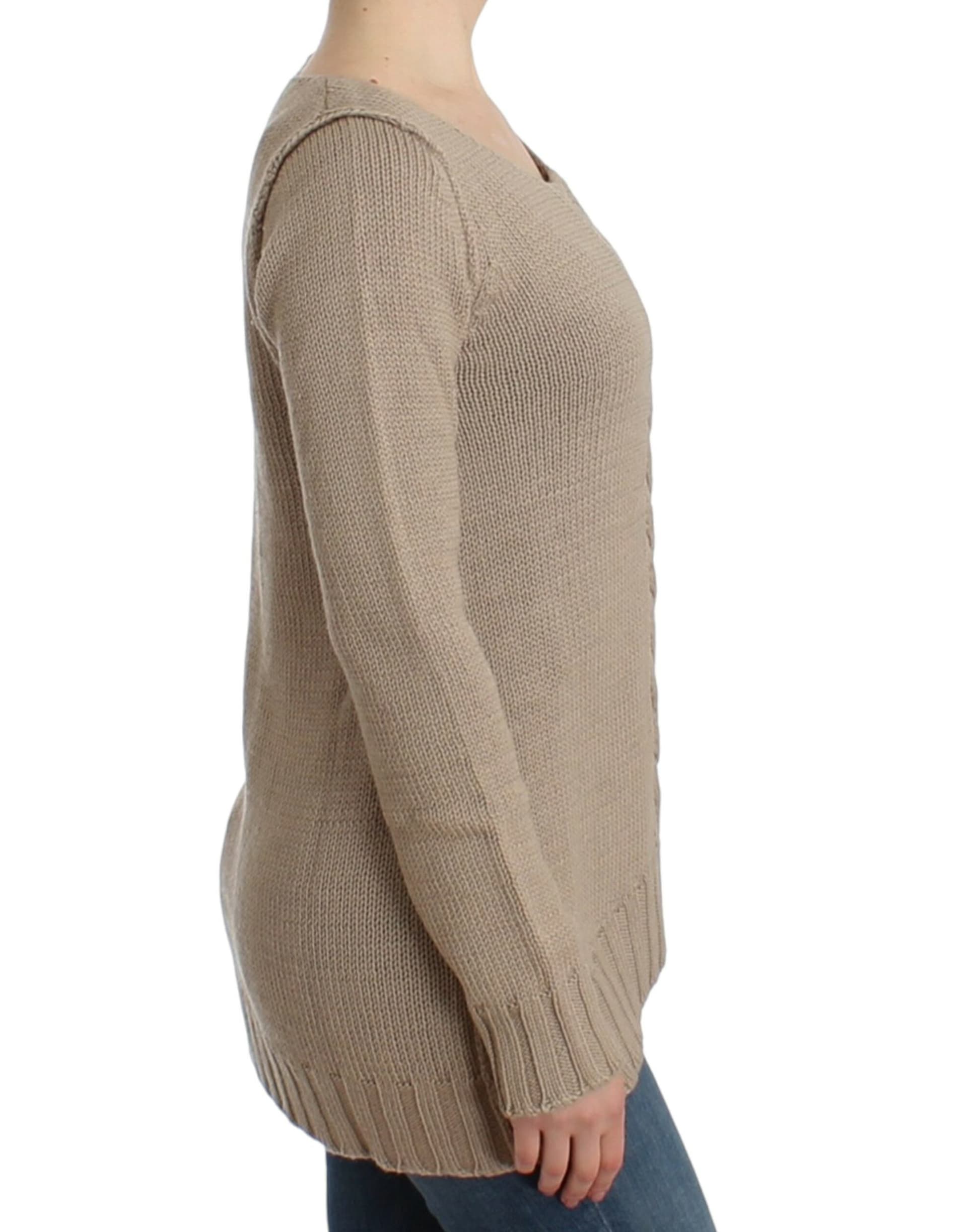 Beige knitted wool sweater - 3