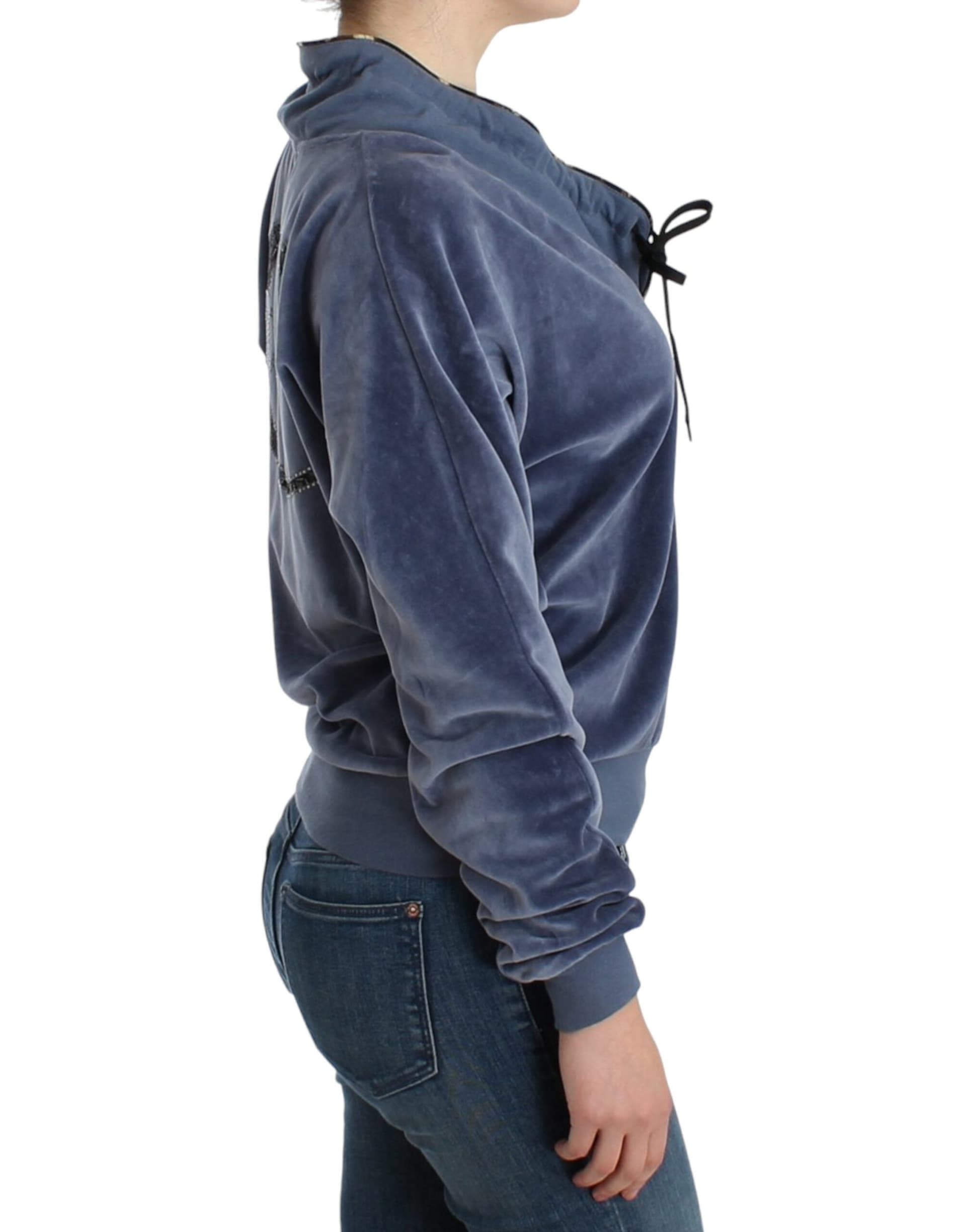 Blue velvet cotton sweater - 4