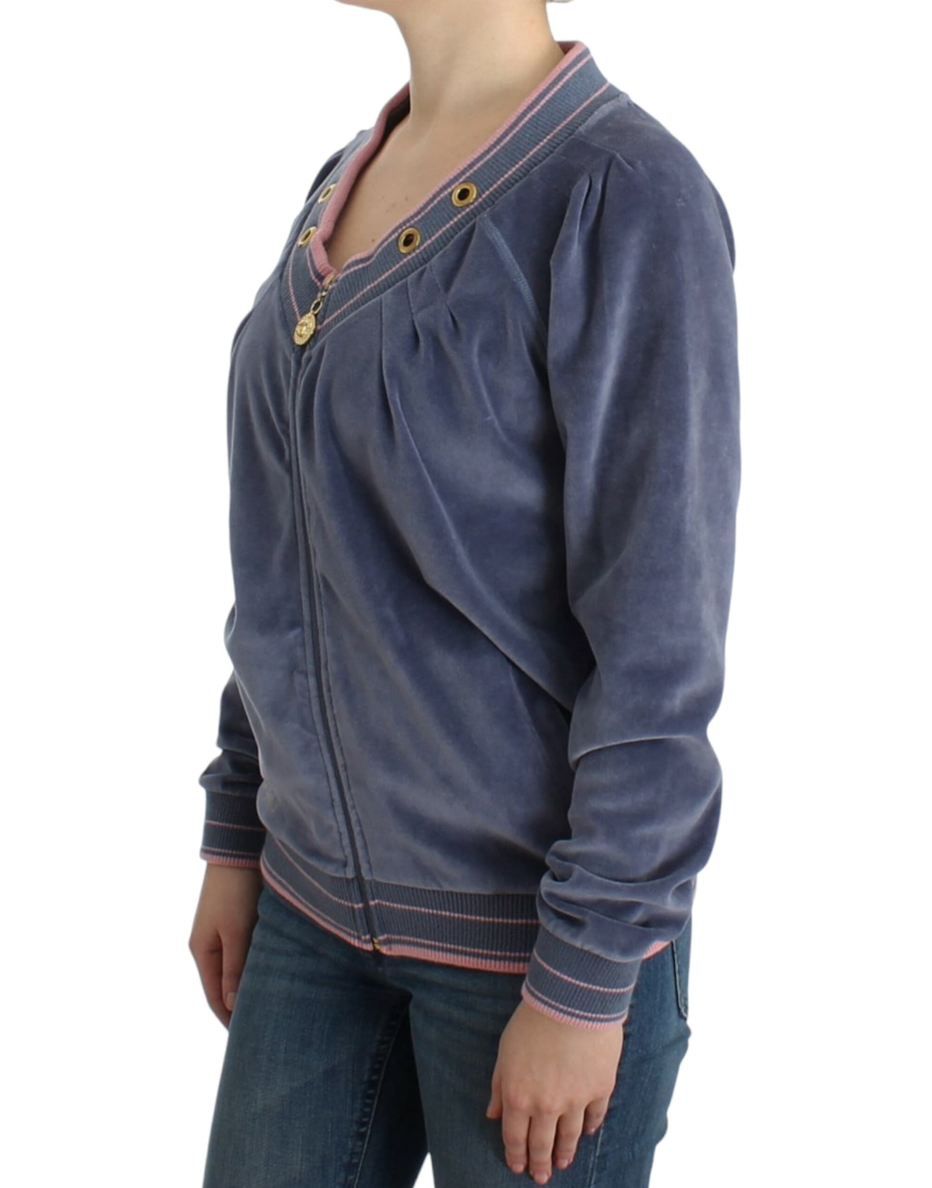Blue velvet zipup sweater - 2