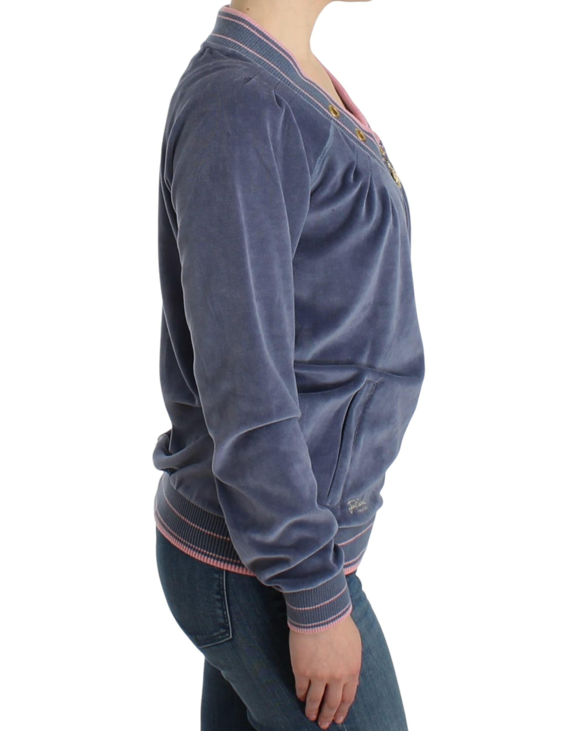 Blue velvet zipup sweater - 4