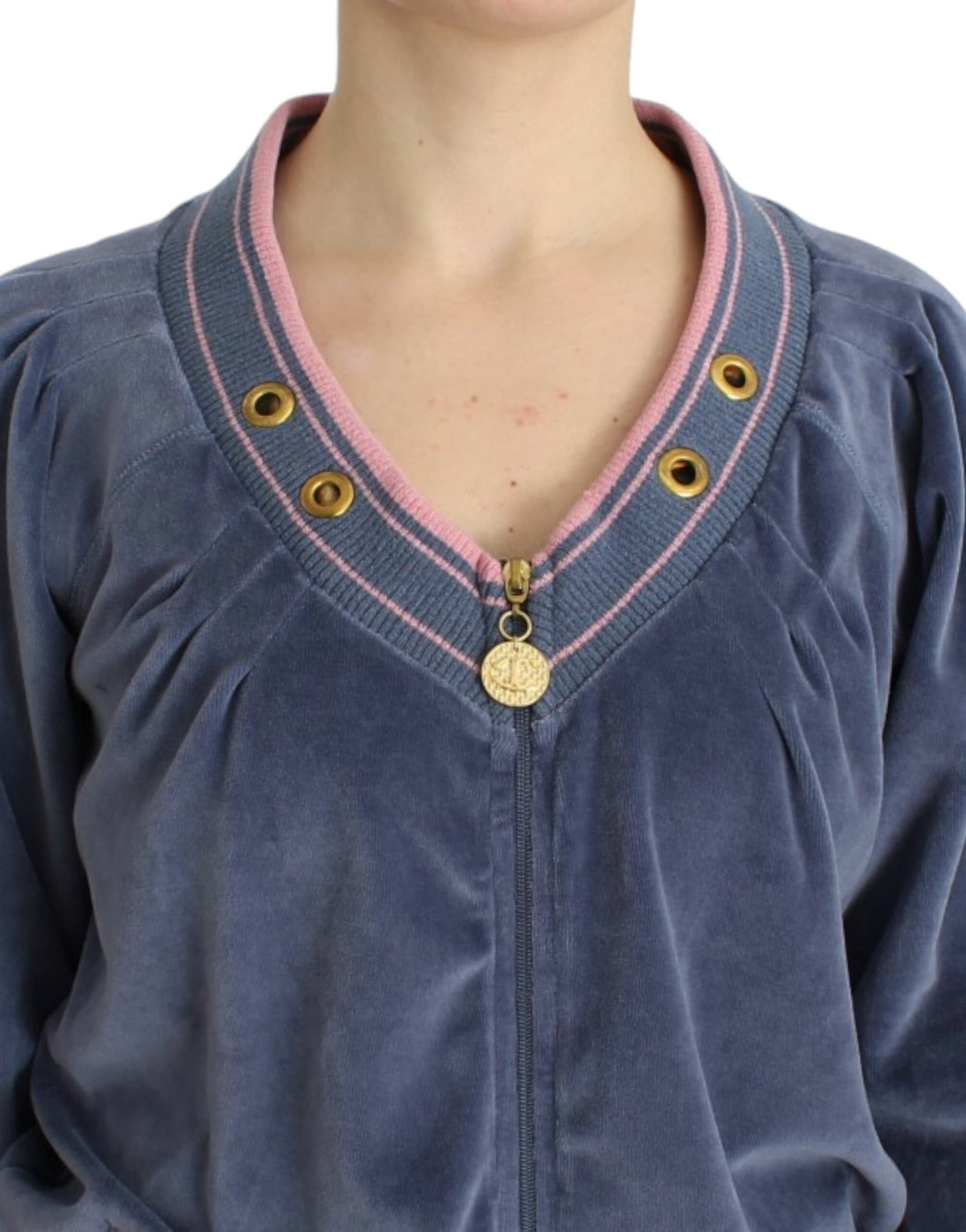 Blue velvet zipup sweater - 5