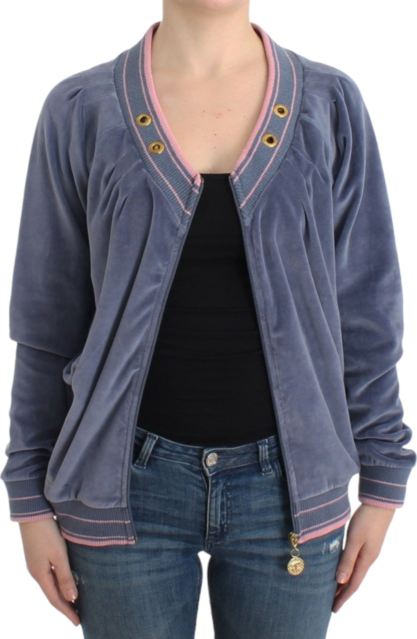 Blue velvet zipup sweater - 6
