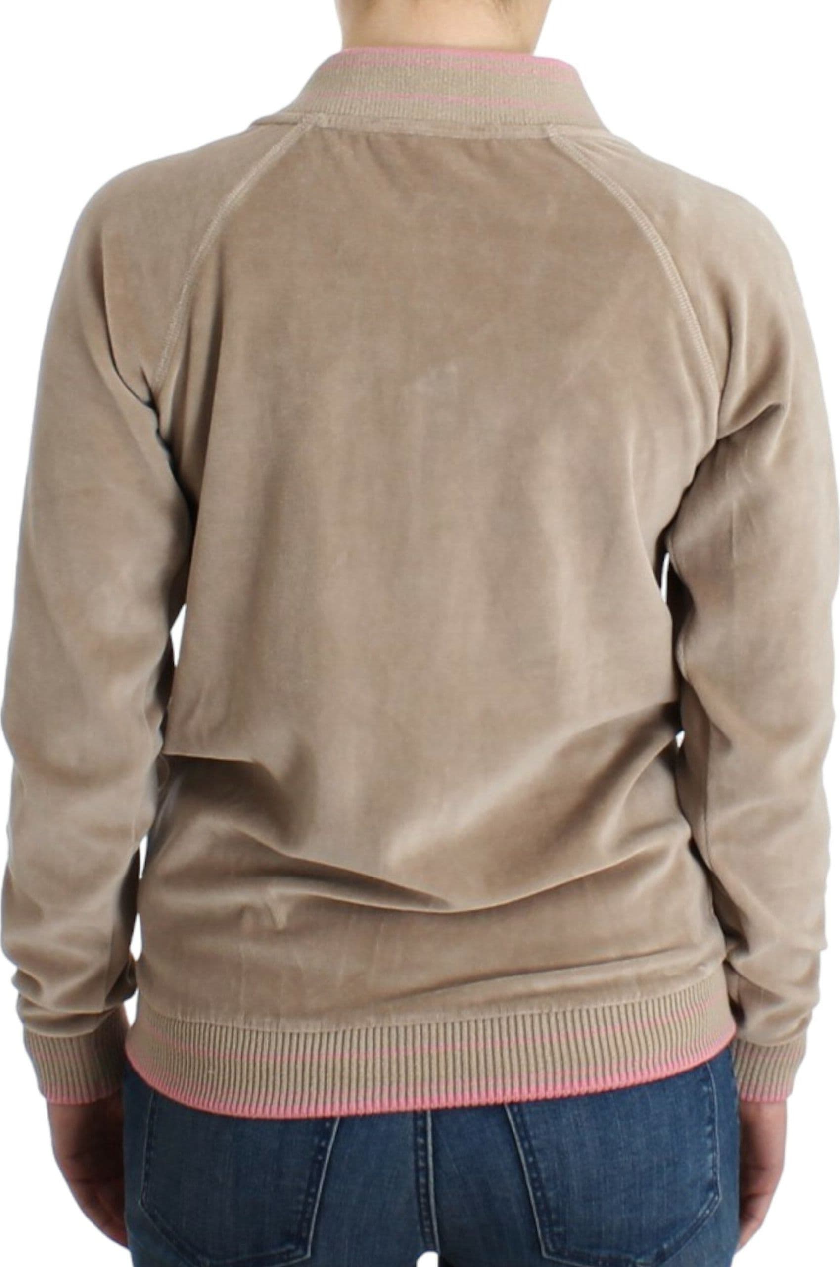 Beige velvet zipup sweater - 3