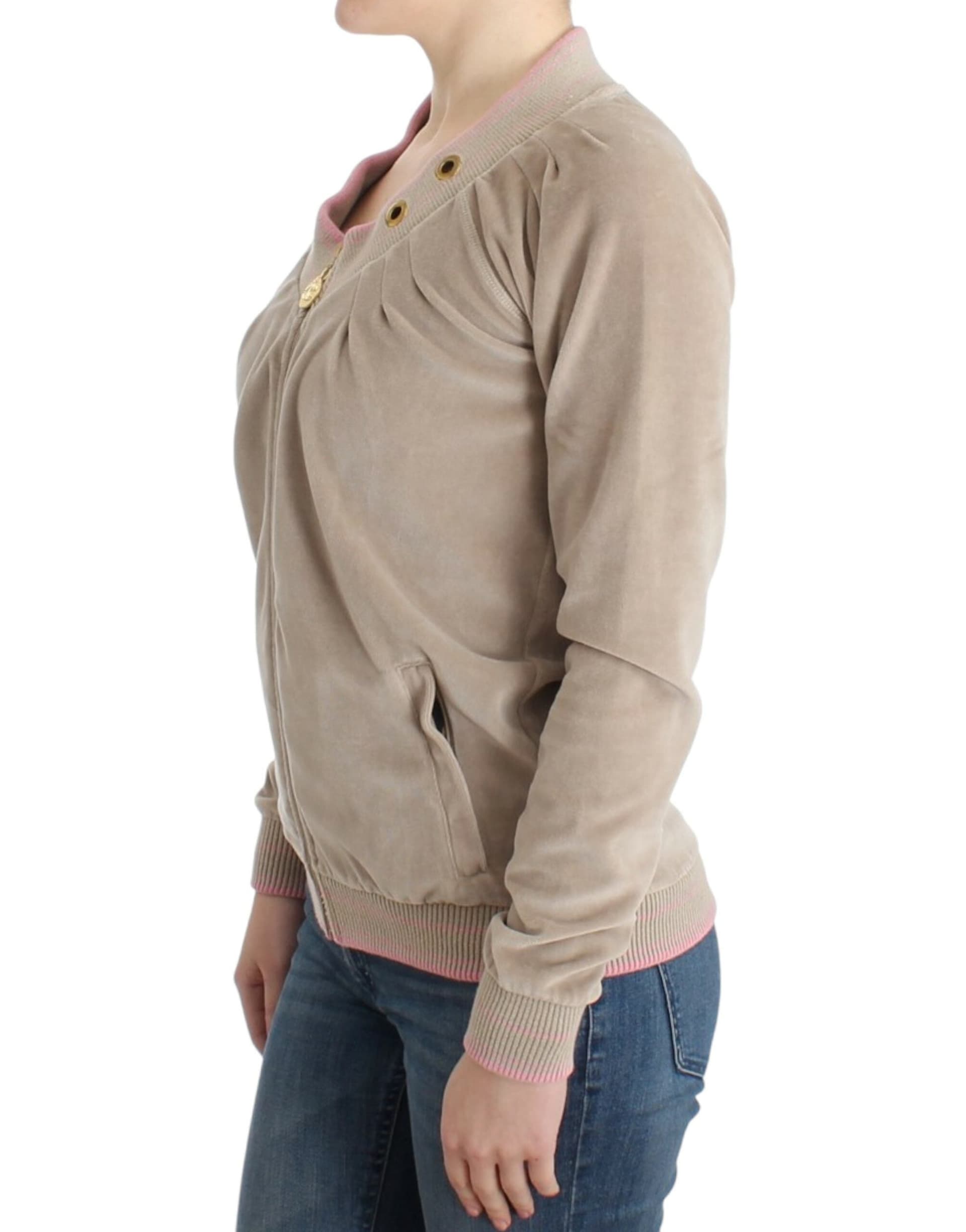 Beige velvet zipup sweater - 2